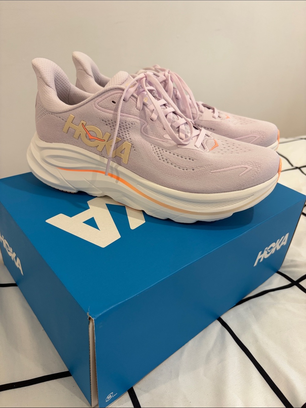 Hoka Women's clifton 10 brand new Running Shoes with Orange Accent